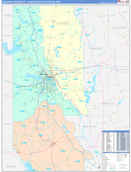 Shreveport-Bossier City Metro Area Wall Map Color Cast Style 2024
